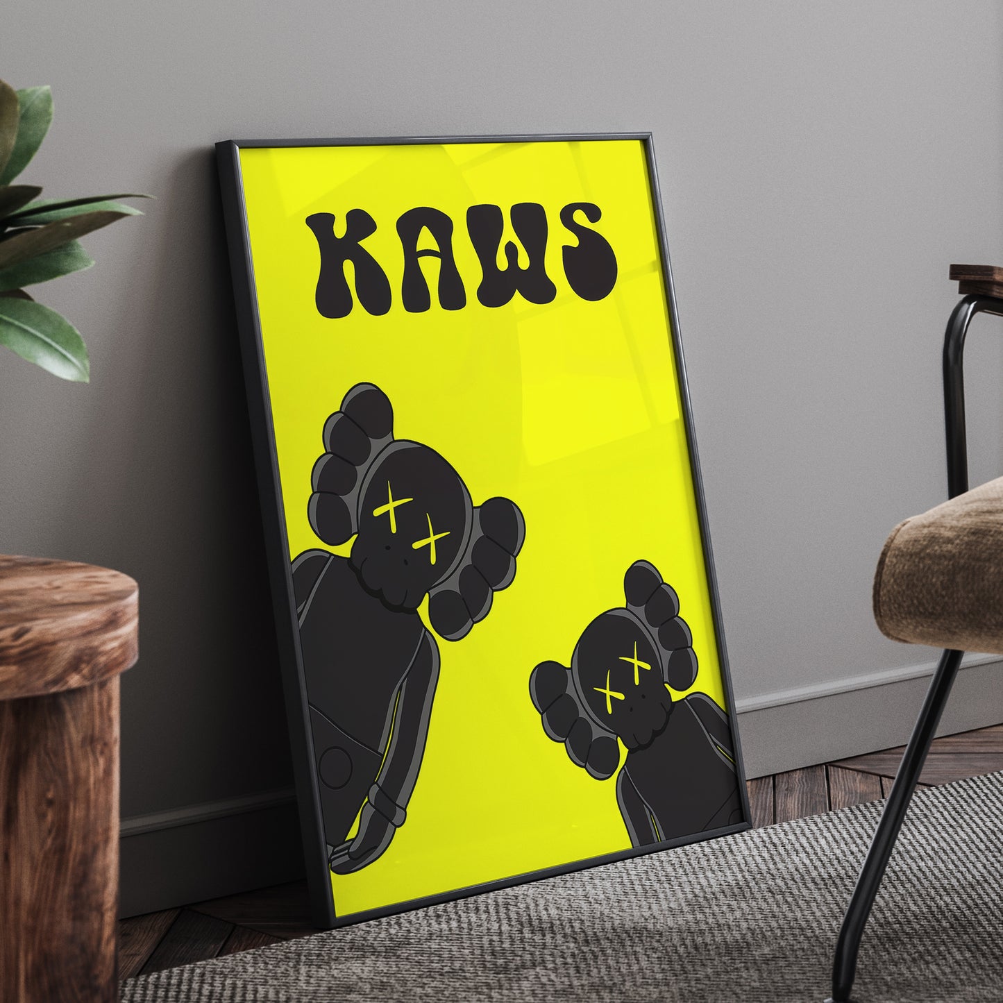 BLACK YELLOW KAWS FRAMED POSTER