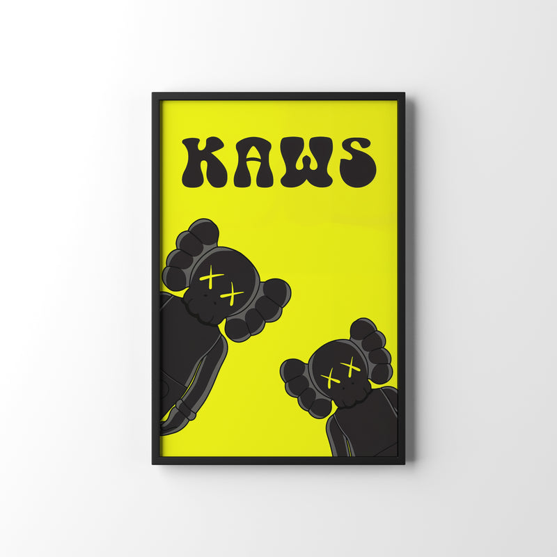 BLACK YELLOW KAWS FRAMED POSTER